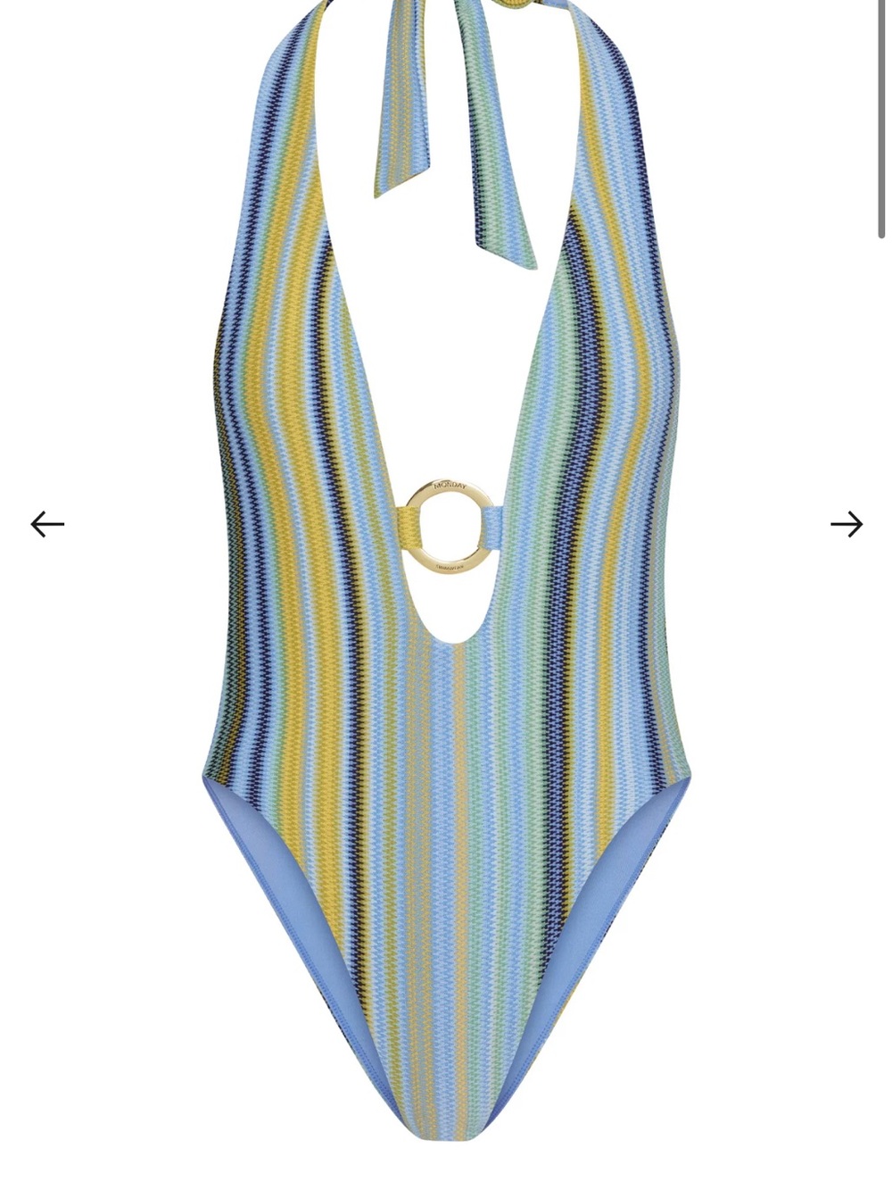 Monday Swimwear Striped Halter One-Piece in Blue, Yellow, Green